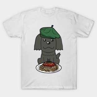 Dog eating Spaghetti - black sheepdog T-Shirt